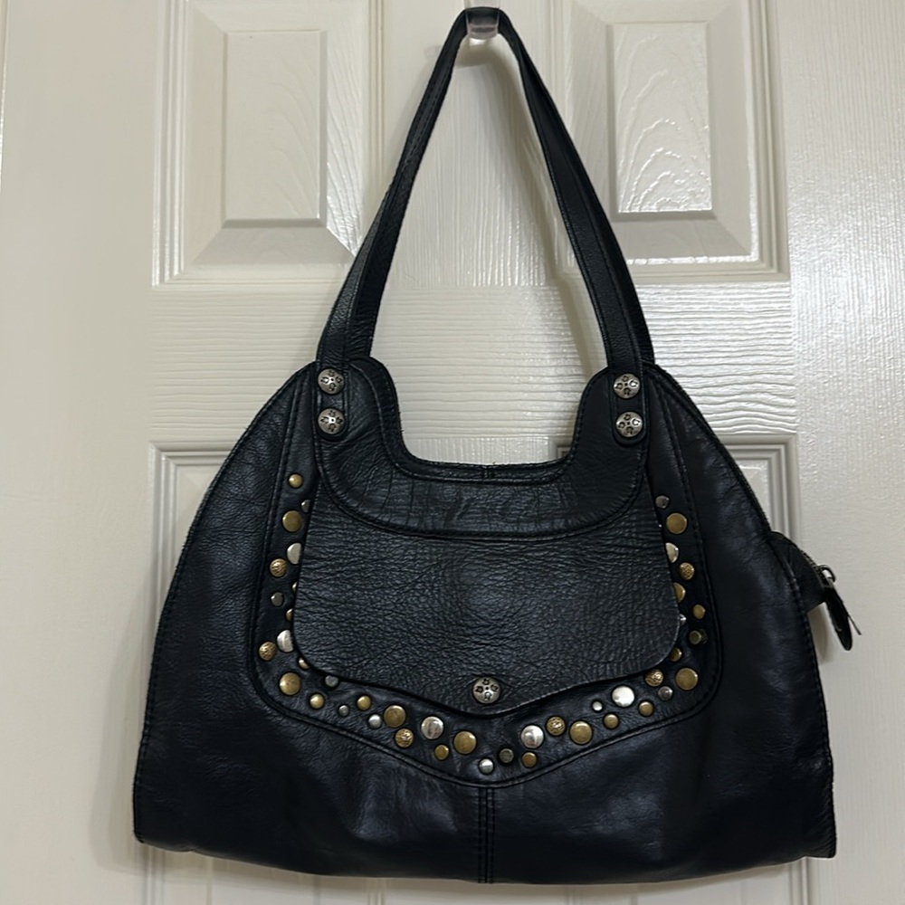 Patricia Nash Black Leather Studded Bag